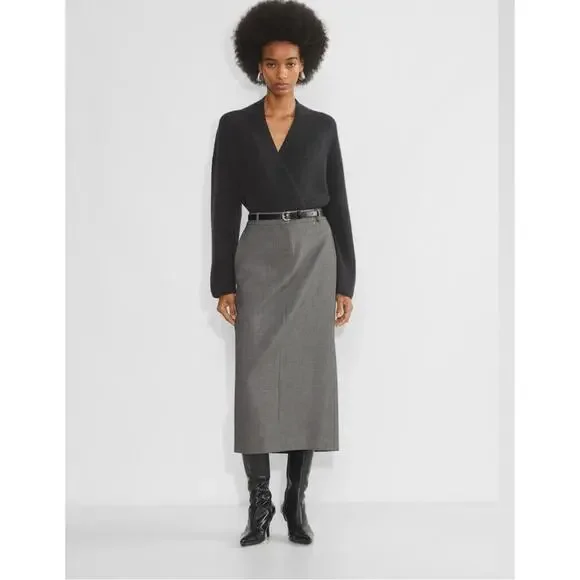 NWOT Babaton Women Heather Charcoal Atticus Merino Wool V-Neck Sweater Sz Small - Picture 1 of 11